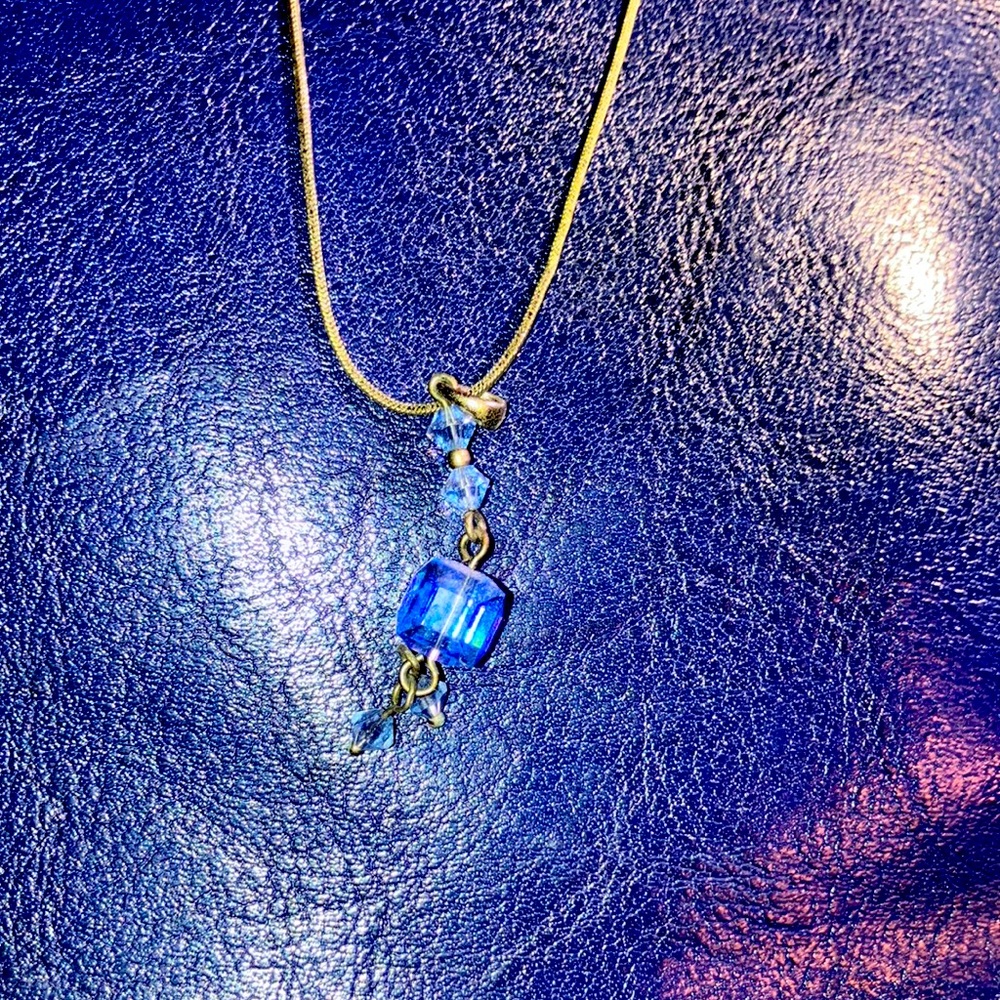 Silver necklace blue beaded chain